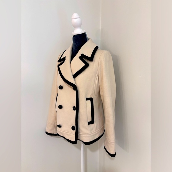J Crew Cream & Navy Nello Gori Wool Peacoat Size 6 - Picture 3 of 10